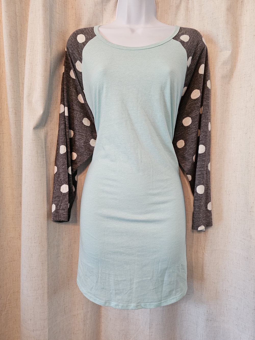 Polka Dot Raglan Sleeve Dress - Mint and Charcoal